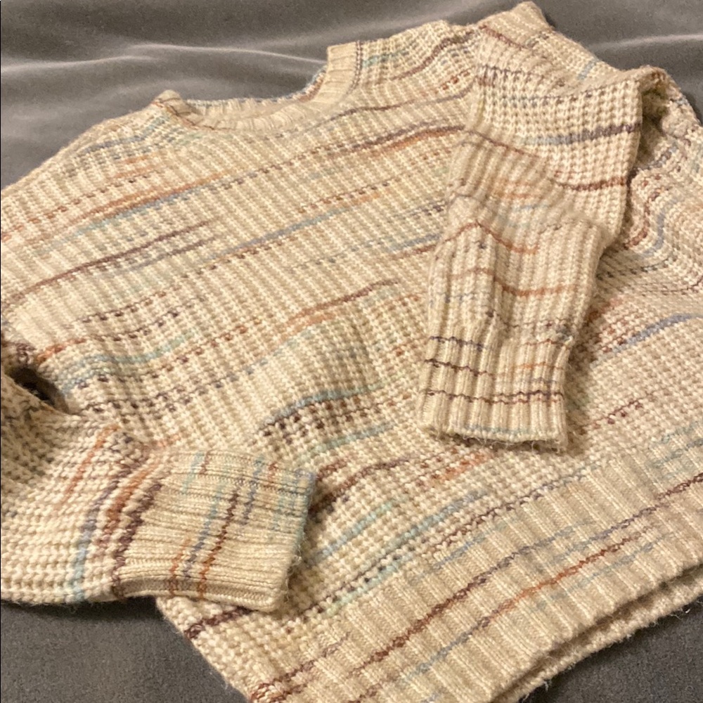 American Eagle Outfitters Women's Beige Multicolor Crewneck Sweater